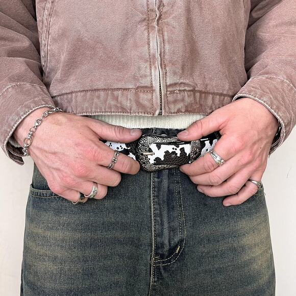 y2k 2000s western black white cow belt - Picture 6 of 6